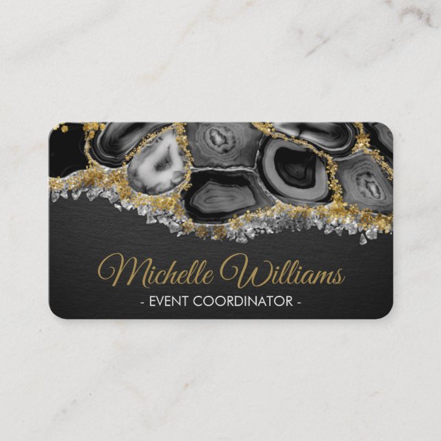 Geodes crystals  - Black and Gold Business Card (Front)