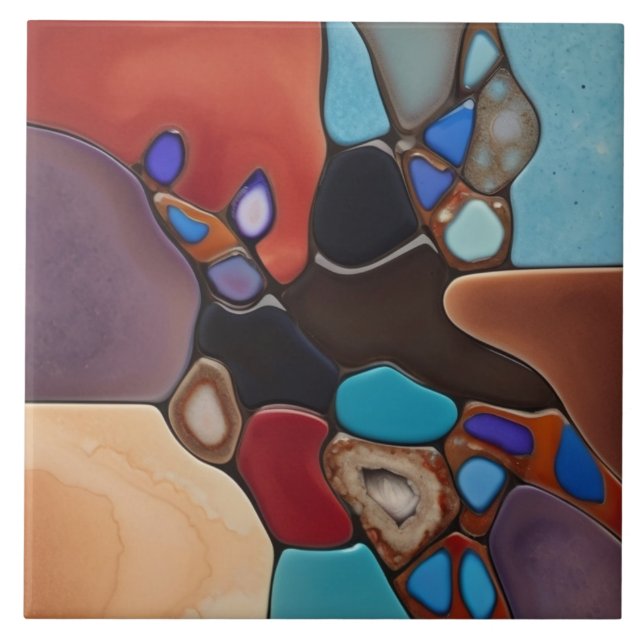 Geodes - Faux Stained Glass Mosaic Abstract Art Ceramic Tile (Front)