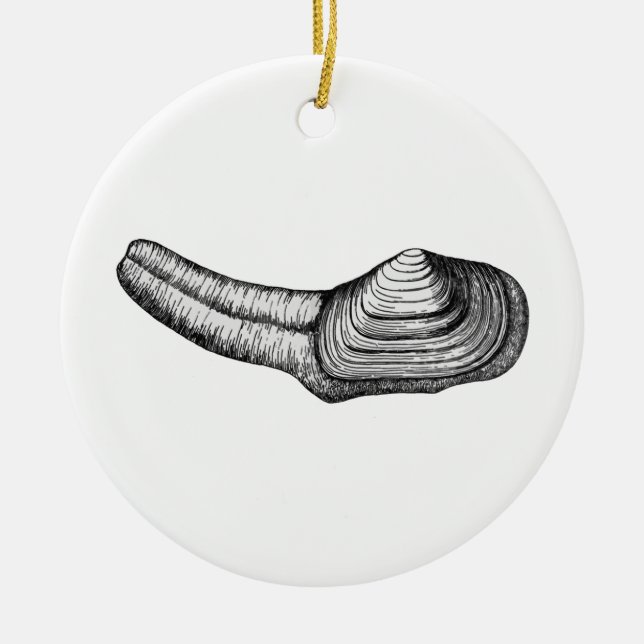 Geoduck Clam (black and white illustration) Ceramic Ornament (Front)
