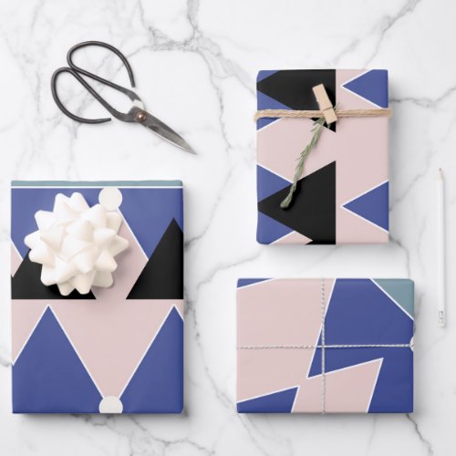 Geoemetric Blue Pink Black Teal Pattern Wrapping Paper Sheets