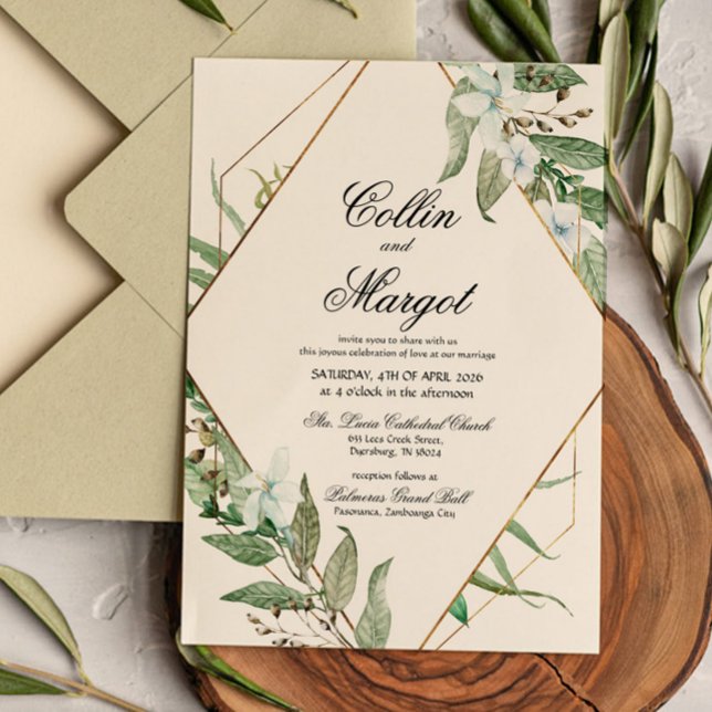 Geoemetric Greenery Wedding Invitation (Creator Uploaded)