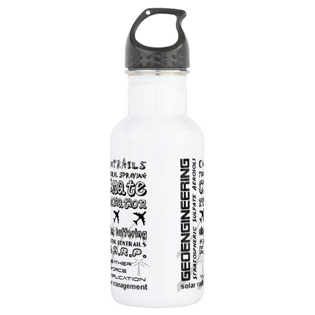 Geoengineering chemtrails toxic aerosols water bottle (Front)