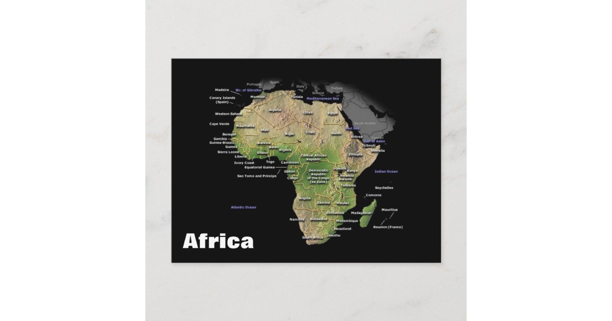 Geographic map of the African Continent Postcard | Zazzle