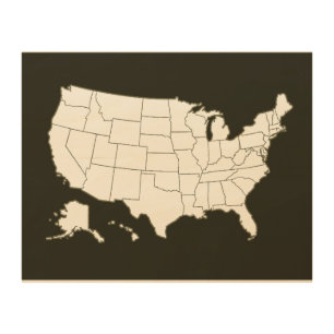 Geographic map of the USA, black and white Wood Wall Decor