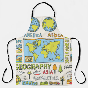 Geography. Hand drawn. Vintage illustration. Apron