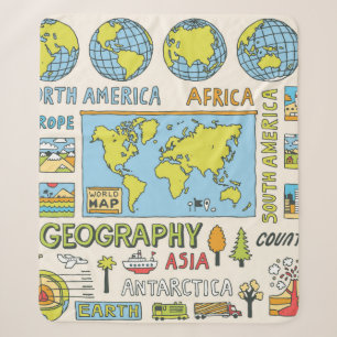 Geography. Hand drawn. Vintage illustration. Sherpa Blanket