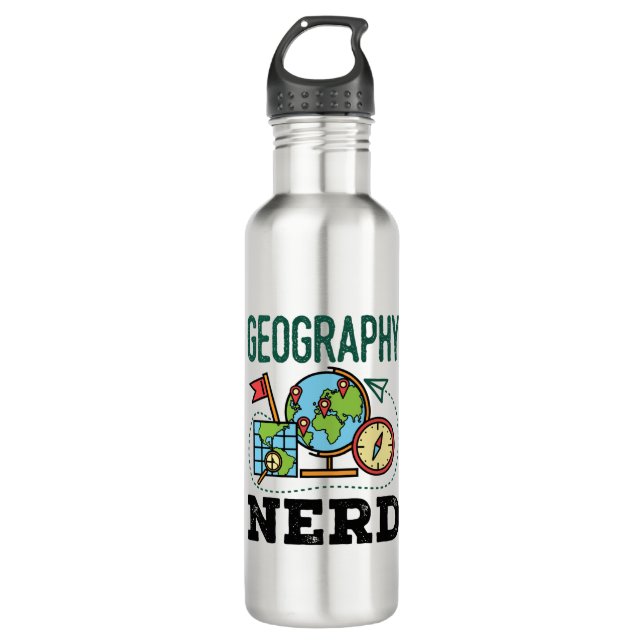 Geography Nerd Stainless Steel Water Bottle (Front)