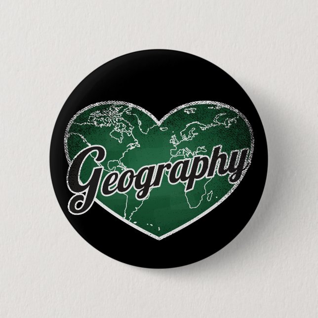 Geography Retro Heart Blackboard Love Button (Front)