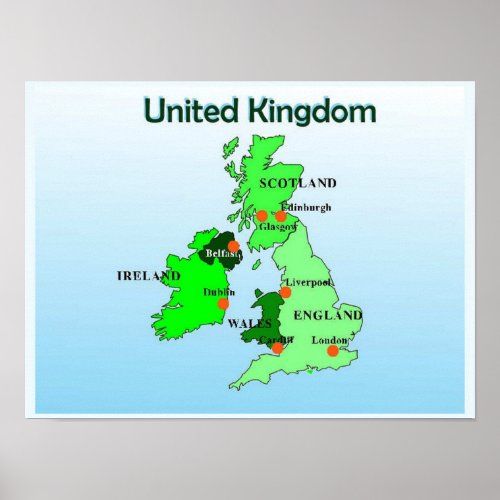 Geography Social Studies United Kingdom Map Poster