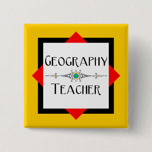 Geography Teacher Color Block Button