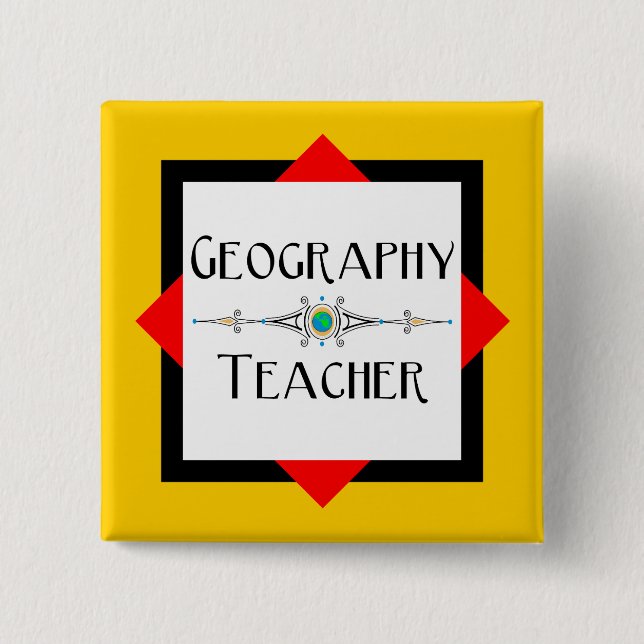 Geography Teacher Color Block Button (Front)