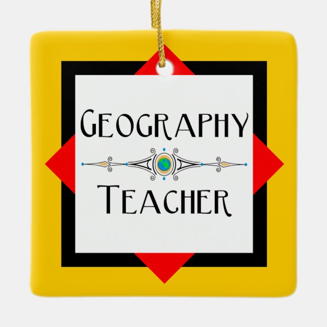 Geography Teacher Color Block Ceramic Ornament (Front)
