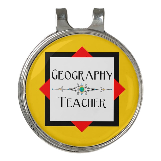 Geography Teacher Color Block Golf Hat Clip (Front)