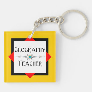Geography Teacher Color Block Keychain