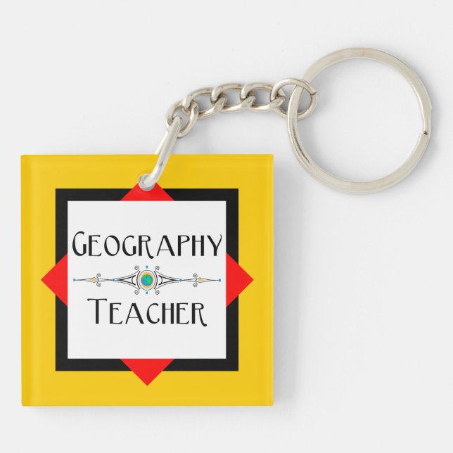 Geography Teacher Color Block Keychain (Back)