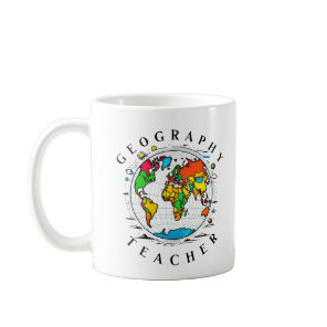 Geography Teacher with Colorful Globe Graphic Coffee Mug