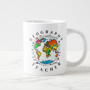 Geography Teacher with Colorful Globe Graphic Giant Coffee Mug
