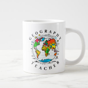 Geography Teacher with Colorful Globe Graphic Giant Coffee Mug