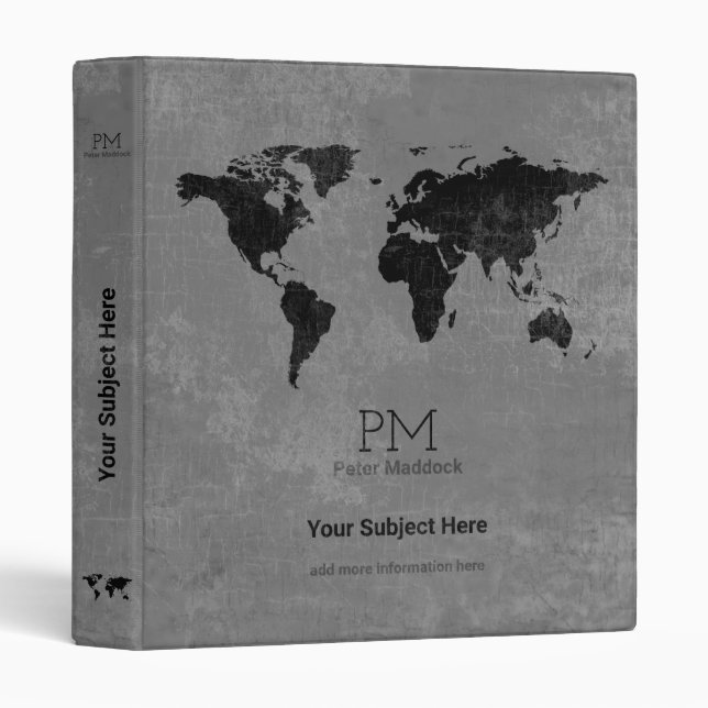 geography world map international black 3 ring binder (Front/Spine)