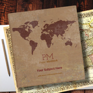 Geography world map international brown 3 ring binder