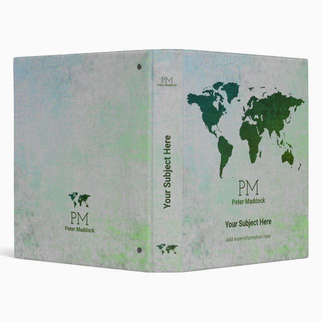 geography world map international green 3 ring binder (Background)
