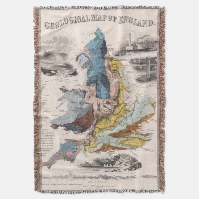 Geological Map of England Throw Blanket (Front Vertical)