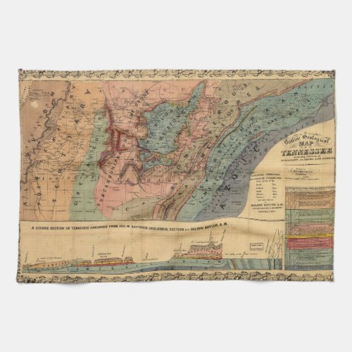Geological Map of Tennessee 1866 Kitchen Towel