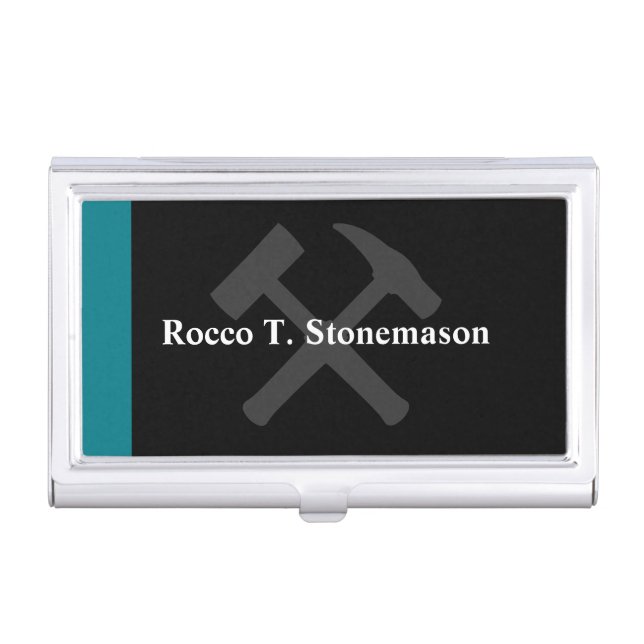 Geologist Crossed Rock Hammer Business Card Case (Front)