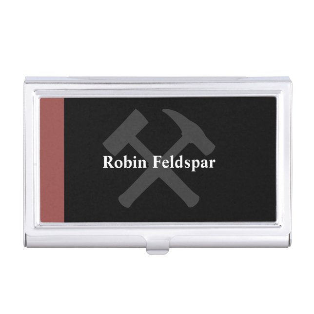 Geologist Crossed Rock Hammer Business Card Case (Front)