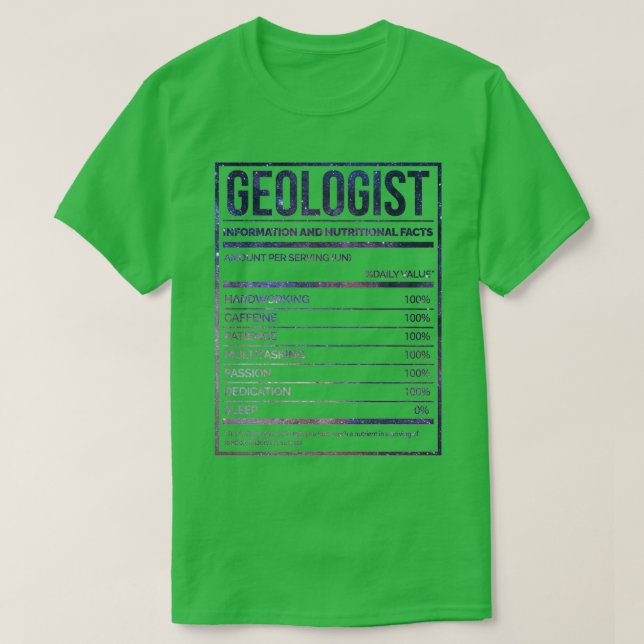 Geologist Funny Geology Nutrition Label T-Shirt (Design Front)