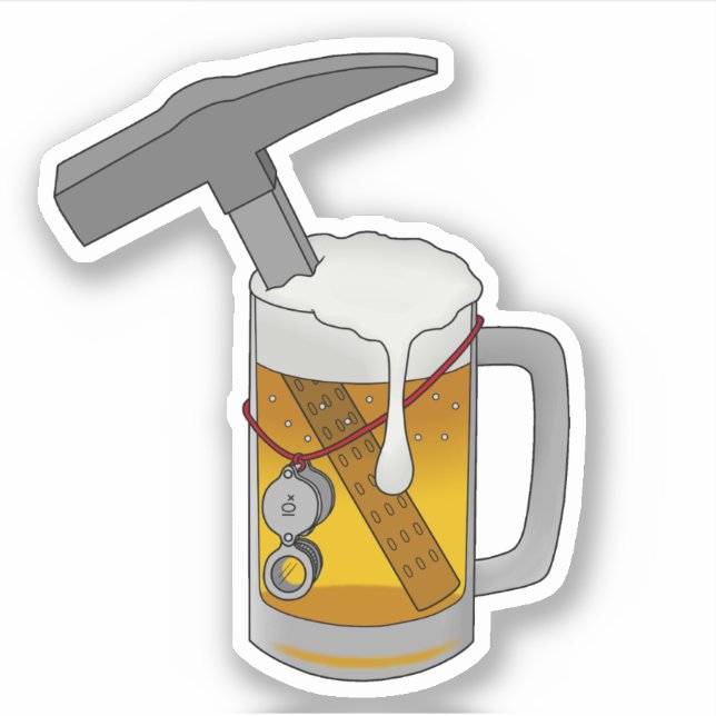 Geologist's Beer and Rock Hammer Vinyl Sticker (Front)