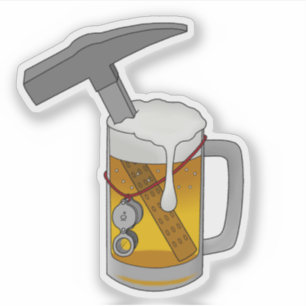 Geologist's Beer and Rock Hammer Vinyl Sticker