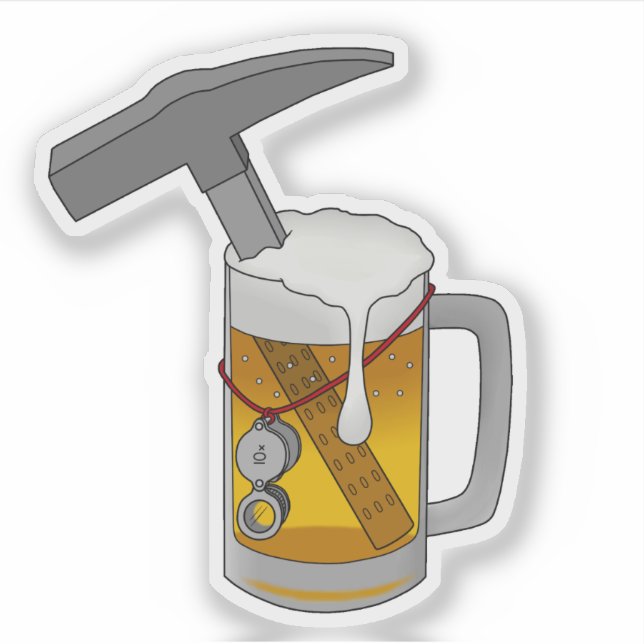 Geologist's Beer and Rock Hammer Vinyl Sticker (Front)