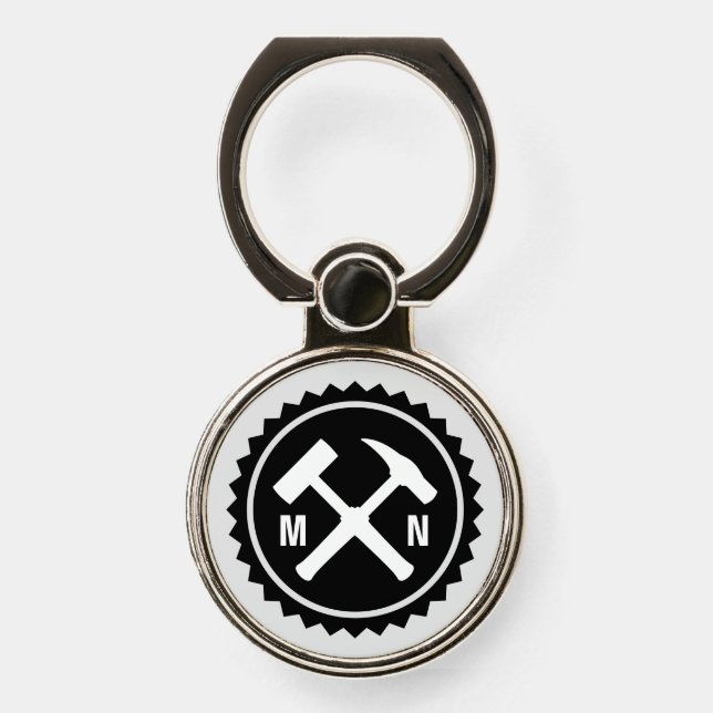 Geologist's Hammer Logo with your Initials on a Phone Ring Stand (Front)