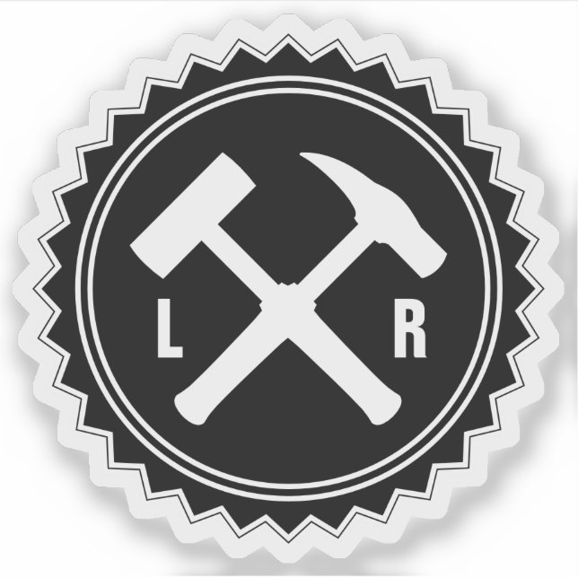 Geologist's Hammer Logo with your Initials on a Sticker (Front)