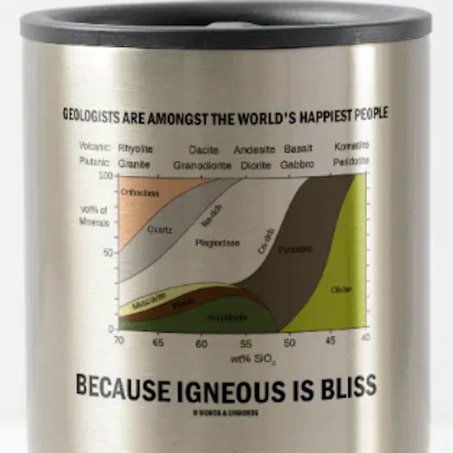 Geologists Happiest People Igneous Is Bliss Travel Mug (Memorable scientific saying mug showing the chemical composition of igneous rock for any geologist!)