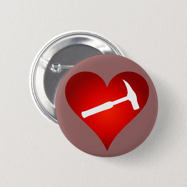 Geologist's Heart and Rock Hammer Button (Front & Back)