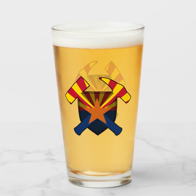 Geologist's Rock Hammer and Arizona Flag Logo Glass (Front Filled)
