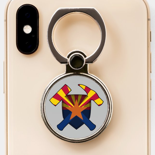 Geologist's Rock Hammer and Arizona Flag Logo Phone Ring Stand (Close Up)
