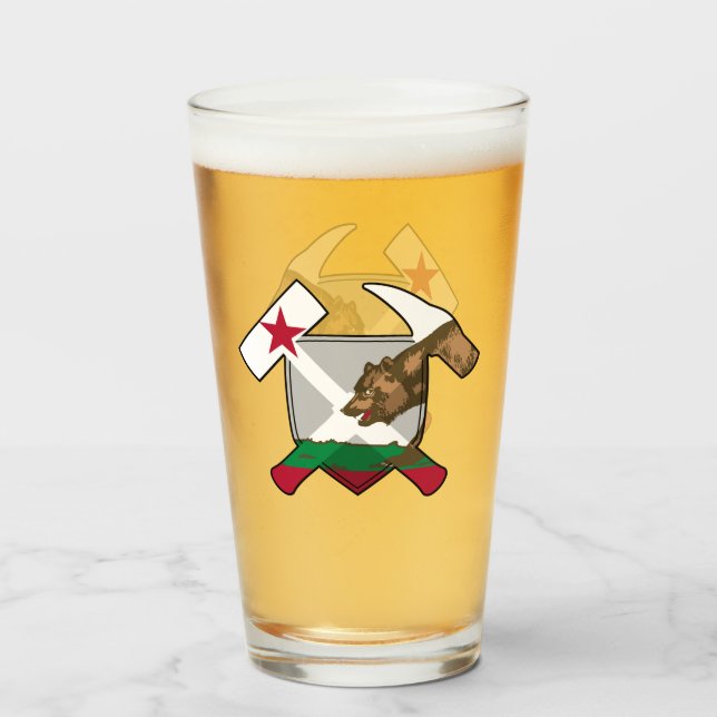 Geologist's Rock Hammer and California Flag Logo Glass (Front Filled)
