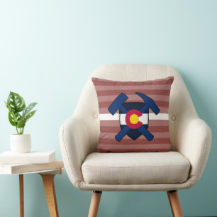 Geologist's Rock Hammer and Colorado Flag Logo Throw Pillow