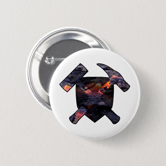 Geologist's Rock Hammer and Lava Flow Logo Button (Front & Back)