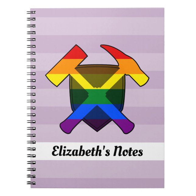 Geologist's Rock Hammer and LGBT Rainbow Flag Logo Notebook (Front)