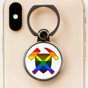 Geologist's Rock Hammer and LGBT Rainbow Flag Phone Ring Stand
