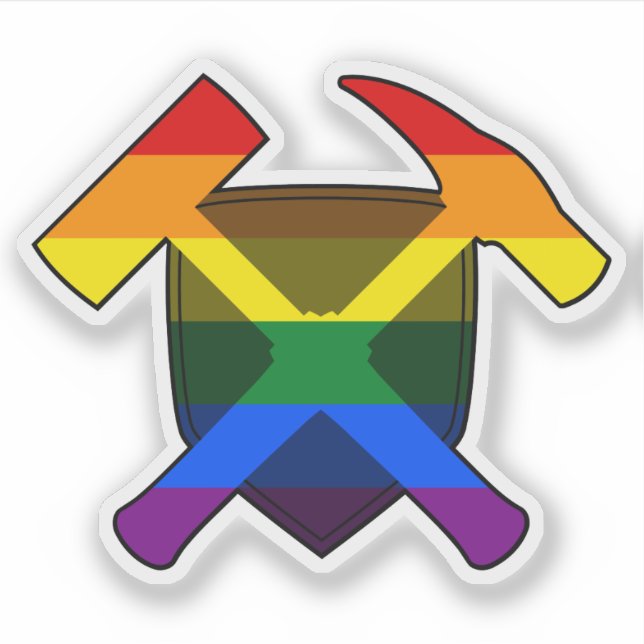 Geologist's Rock Hammer and LGBT Rainbow Flag Sticker (Front)