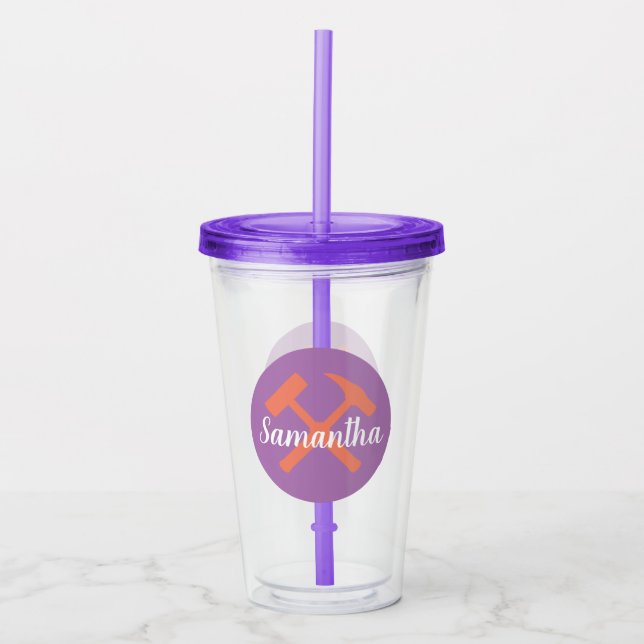 Geologist's Rock Hammer and Personalized Name Acrylic Tumbler (Front)