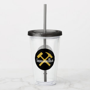 Geologist's Rock Hammer and Personalized Name Acrylic Tumbler