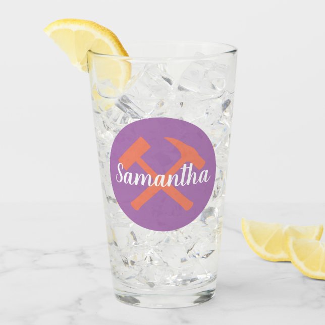 Geologist's Rock Hammer and Personalized Name Glass (Front Ice)