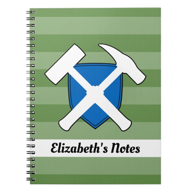 Geologist's Rock Hammer and Scottish Flag Logo Notebook (Front)