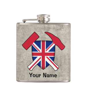 Geologist's Rock Hammer and Union Jack Logo Flask